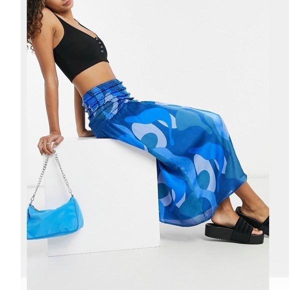 ASOS Curve Dresses & Skirts - Asos Curve Never Fully Dressed shirred blue skirt abstract print swirl 14US